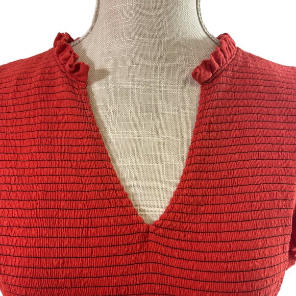 NATION LTD Habiba Fancy Tee Rouge Size XL Smocking Ruffles Pima Cotton - Picture 8 of 14